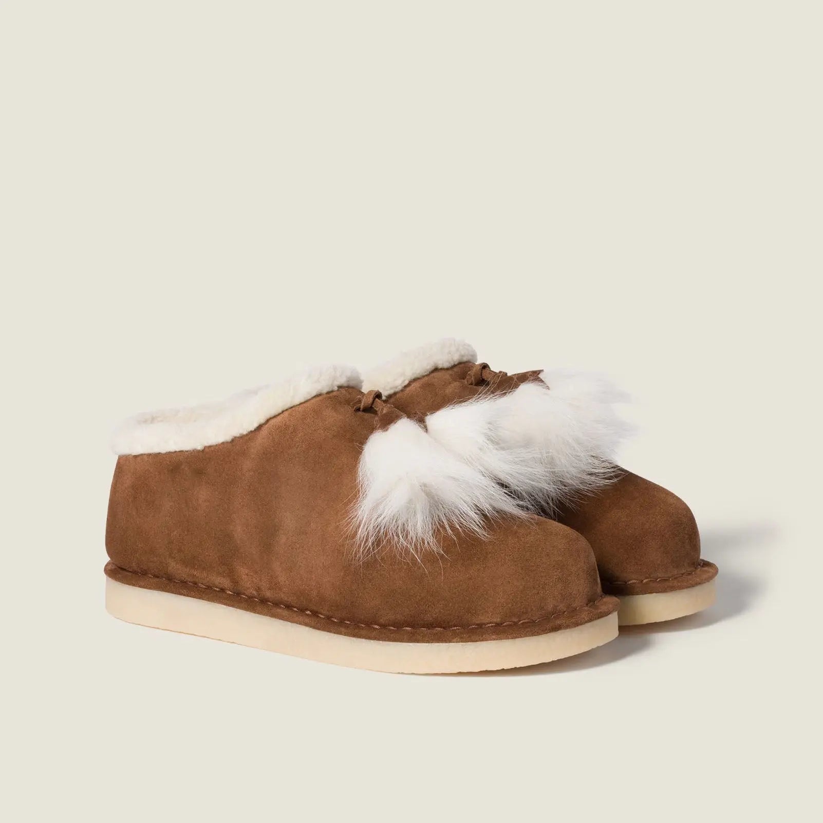 Women's Beige Suede Shearling Clog Gilded Cadence