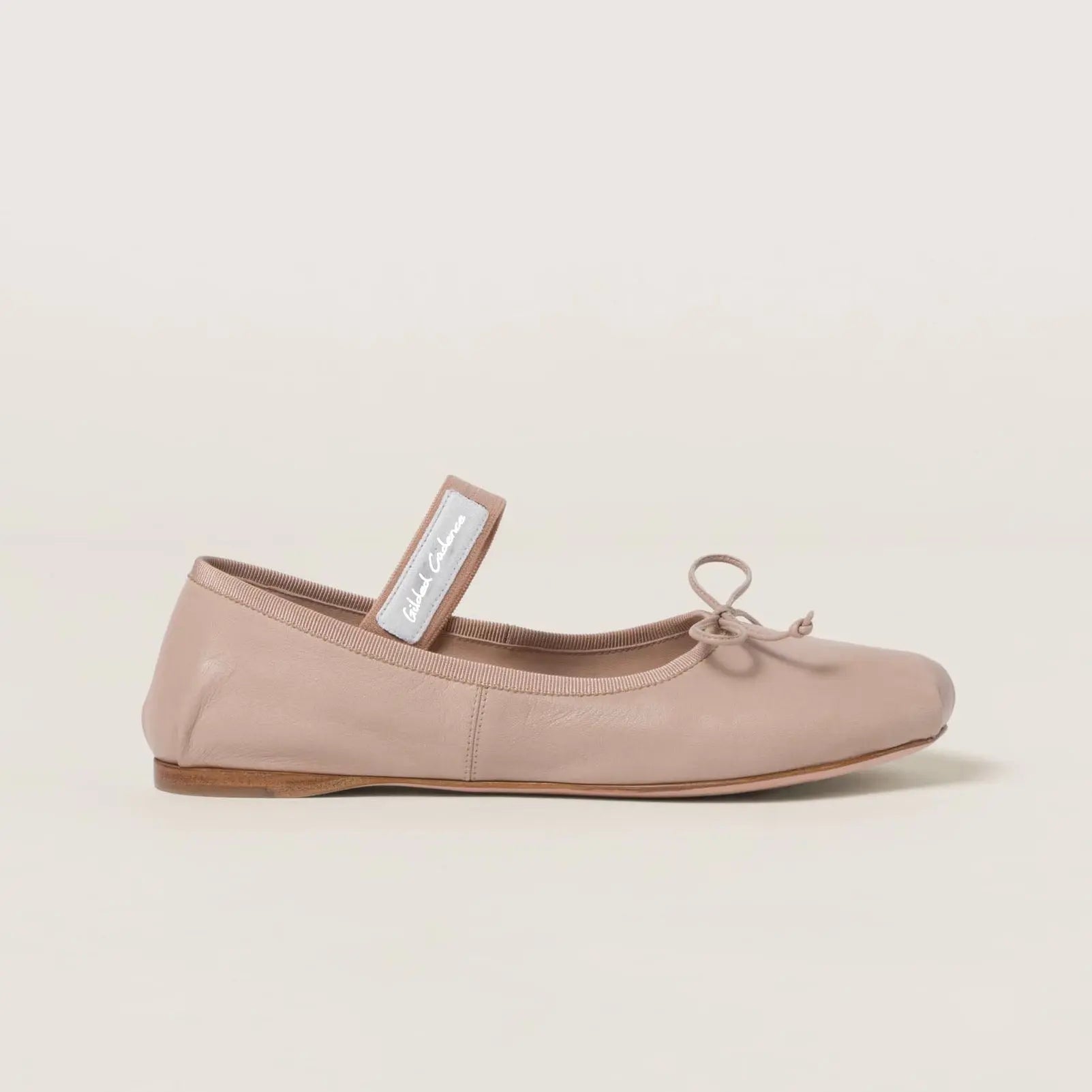 Beige Goatskin Leather Ballet Flats Gilded Cadence