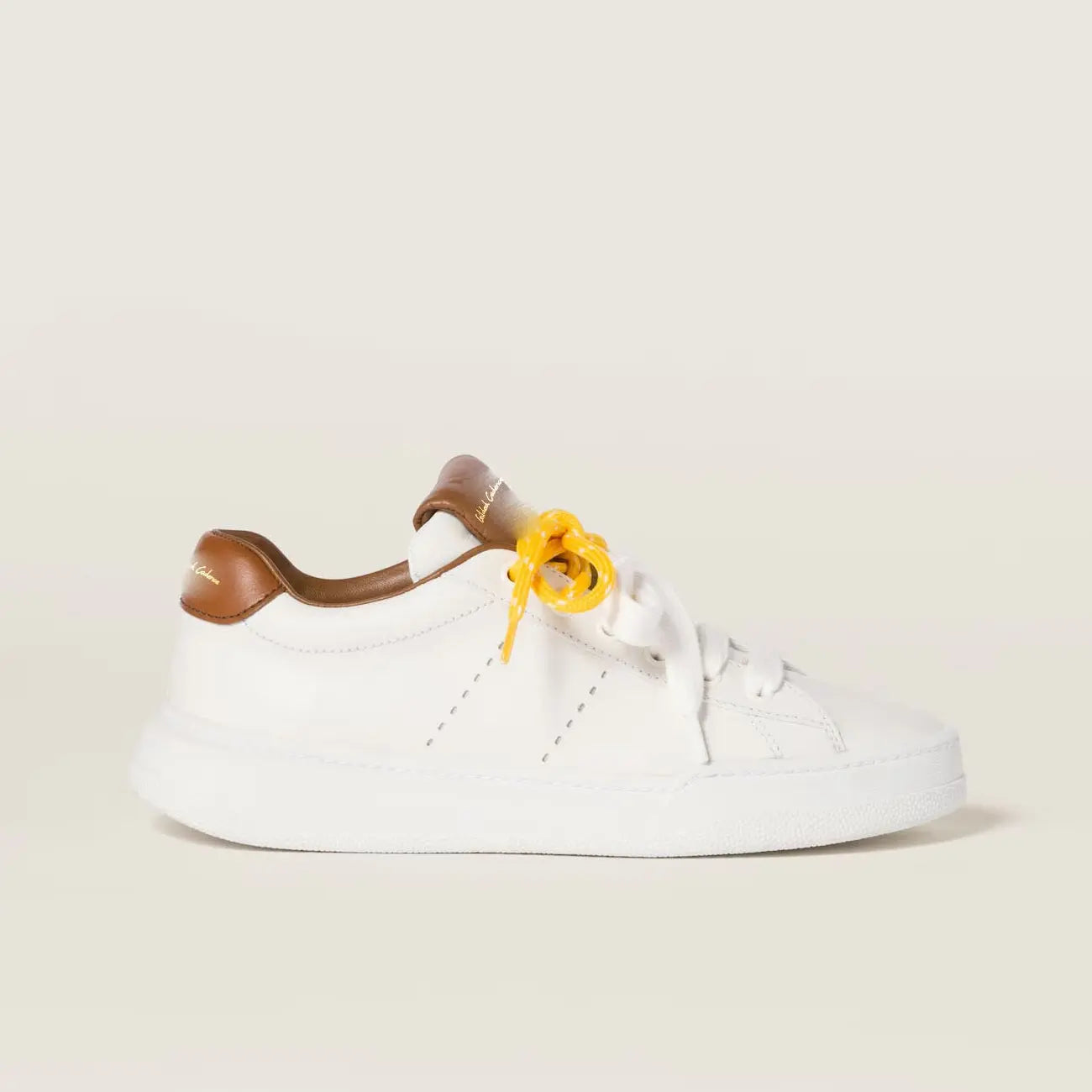 Women's White and Cognac Leather Sneakers Gilded Cadence