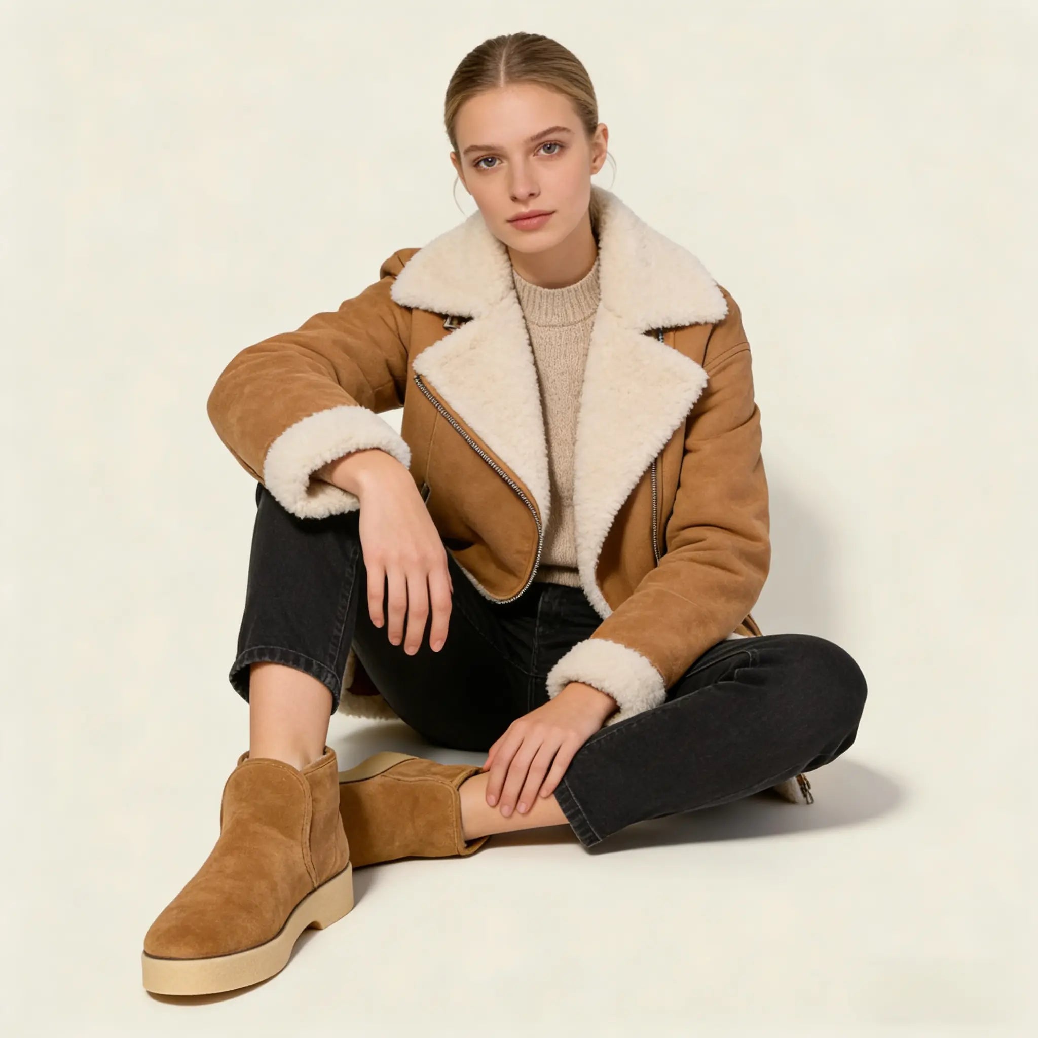 Bronze Metallic Shearling Mini Boots Gilded Cadence