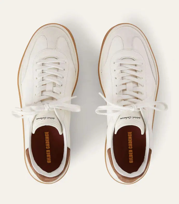 White Leather Tennis Walk Sneakers Gilded Cadence