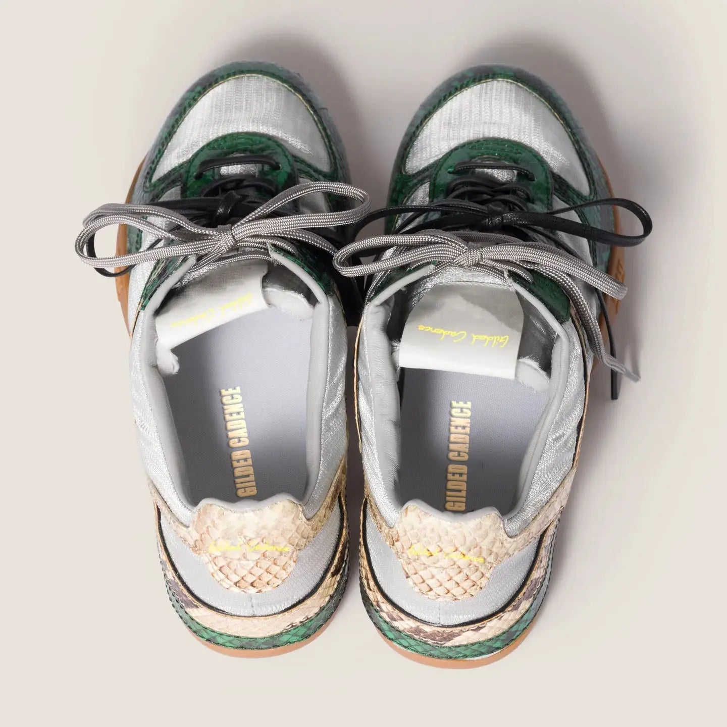 Gymnasium technical fabric and python-print Ayers leather sneakers Gilded Cadence