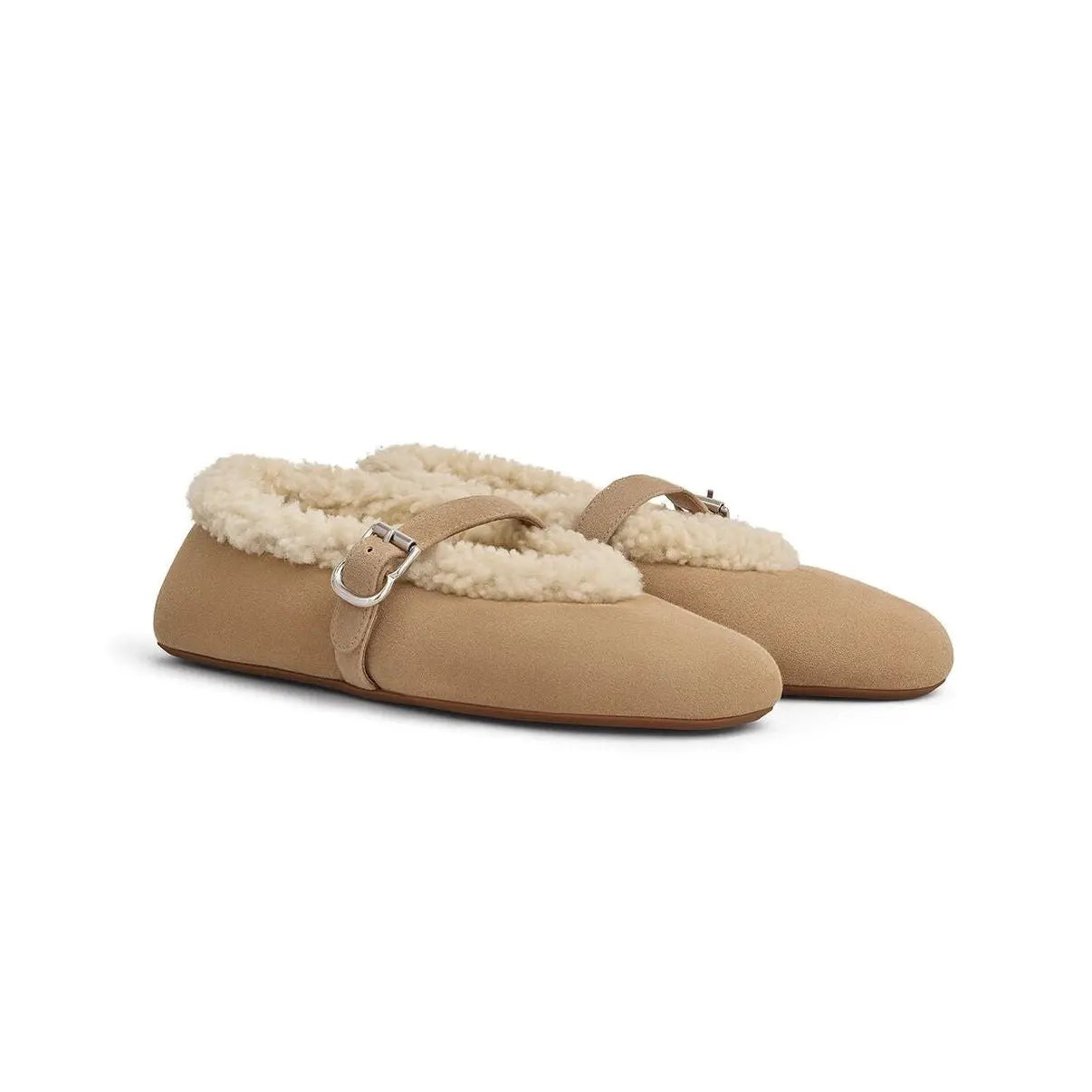 Creamy Merino Shearling Ballet Flats Gilded Cadence