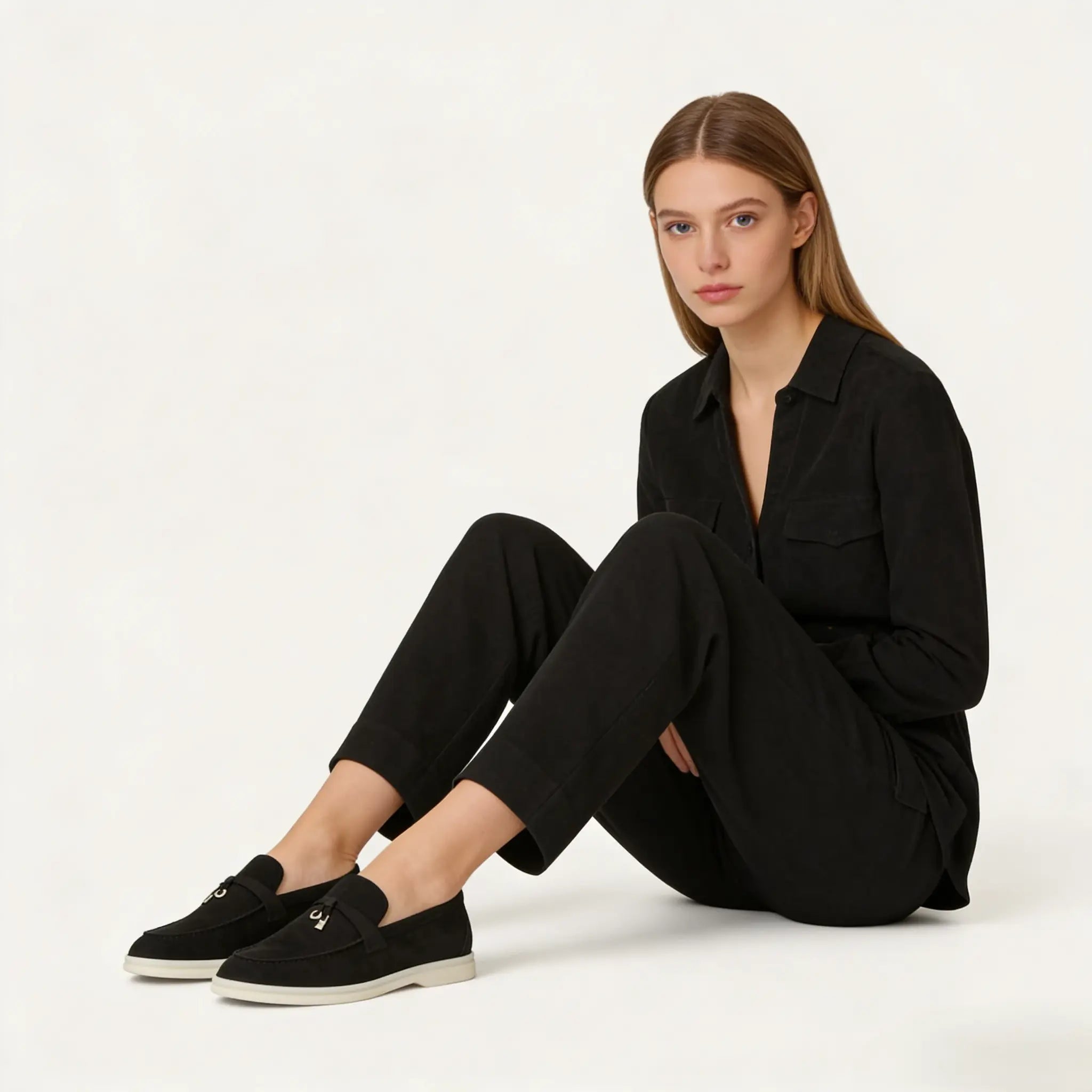 Women's Black Suede Summer Loafers Gilded Cadence