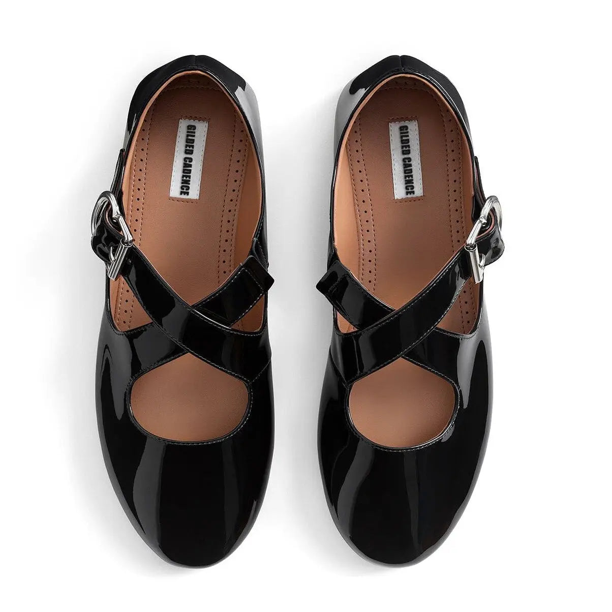 Patent Black Criss Cross Ballet Flats Gilded Cadence