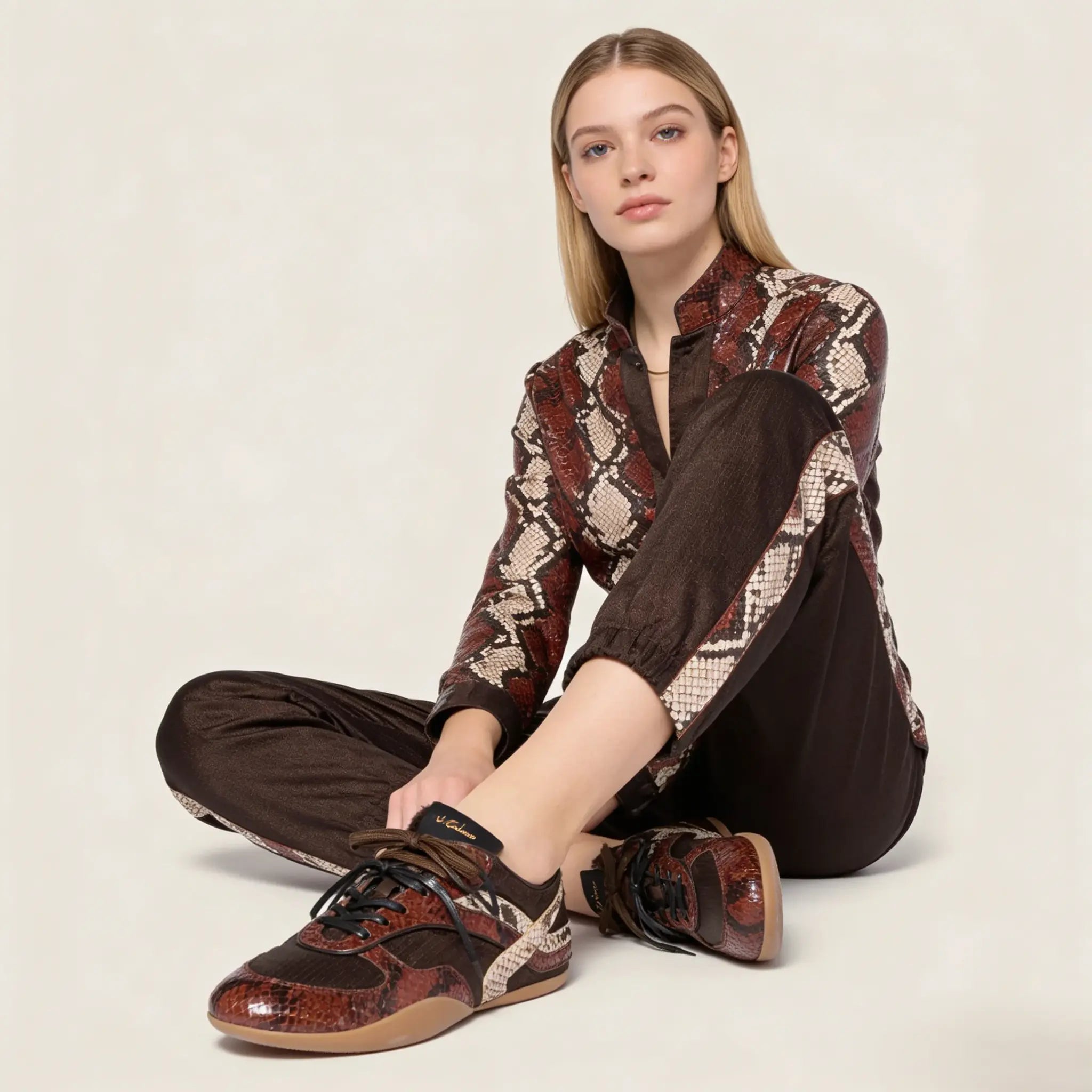 technical fabric and python-print Leather sneakers Gilded Cadence