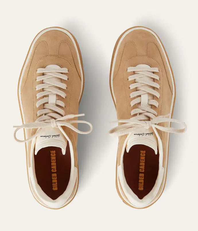 Suede Tennis Walk Sneakers - Windy Dunes Gilded Cadence