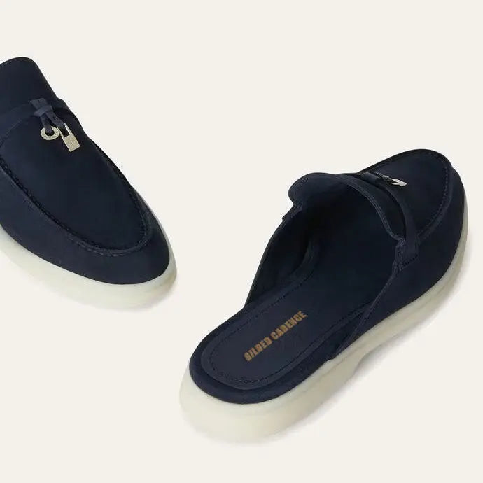 Women's Argo Blue Suede Babouche Loafers Gilded Cadence