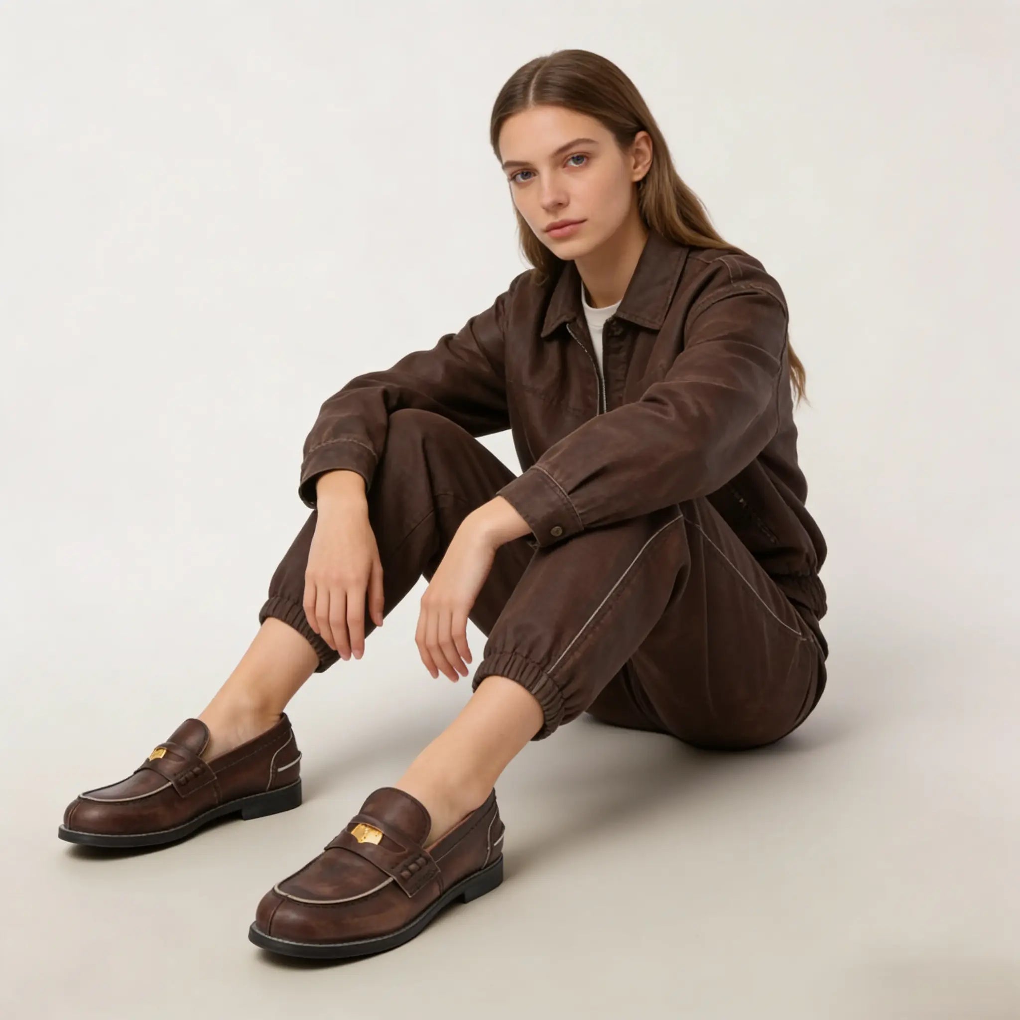 Vintage-effect leather penny loafers Gilded Cadence