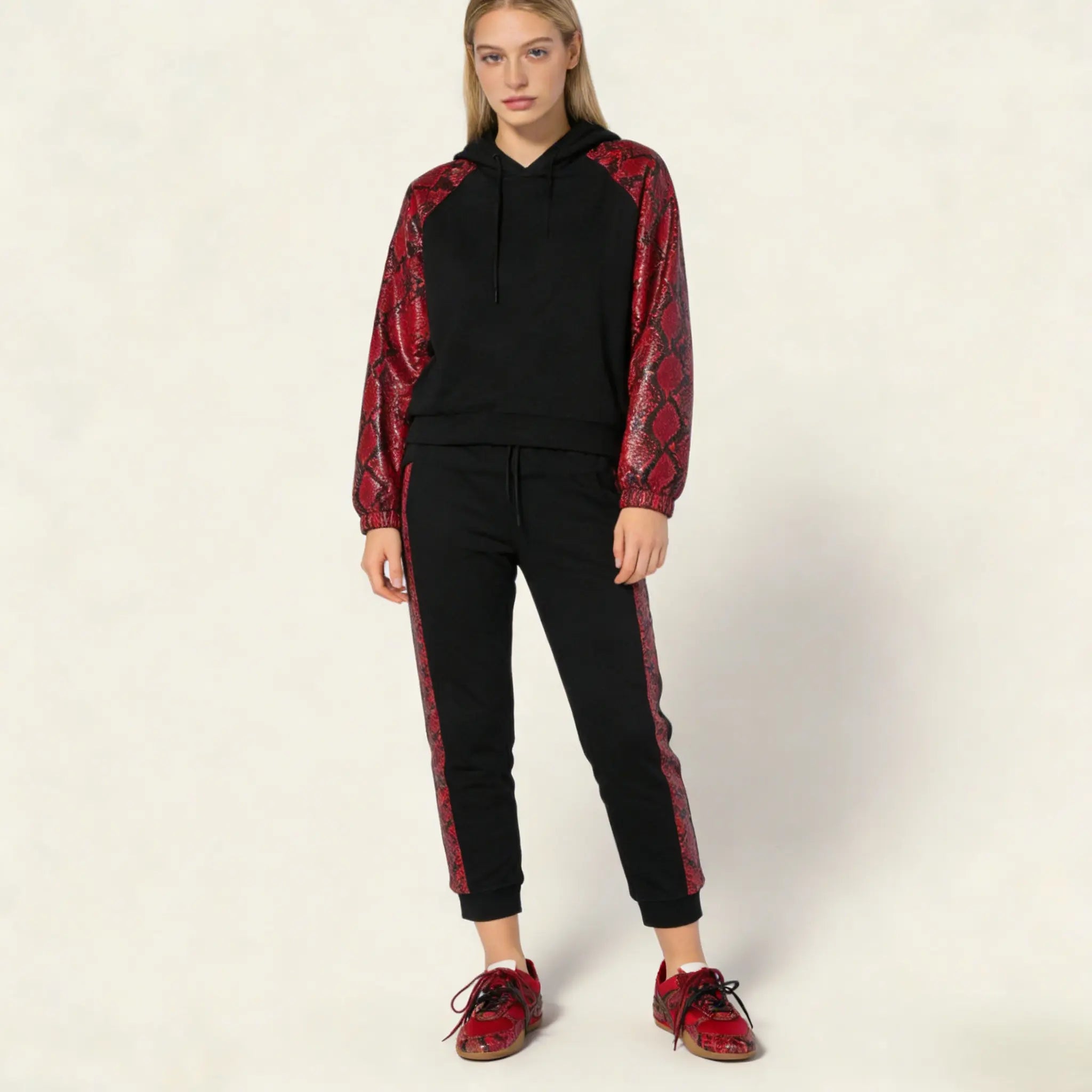 Gymnasium technical fabric and python-print Ayers leather sneakers Gilded Cadence