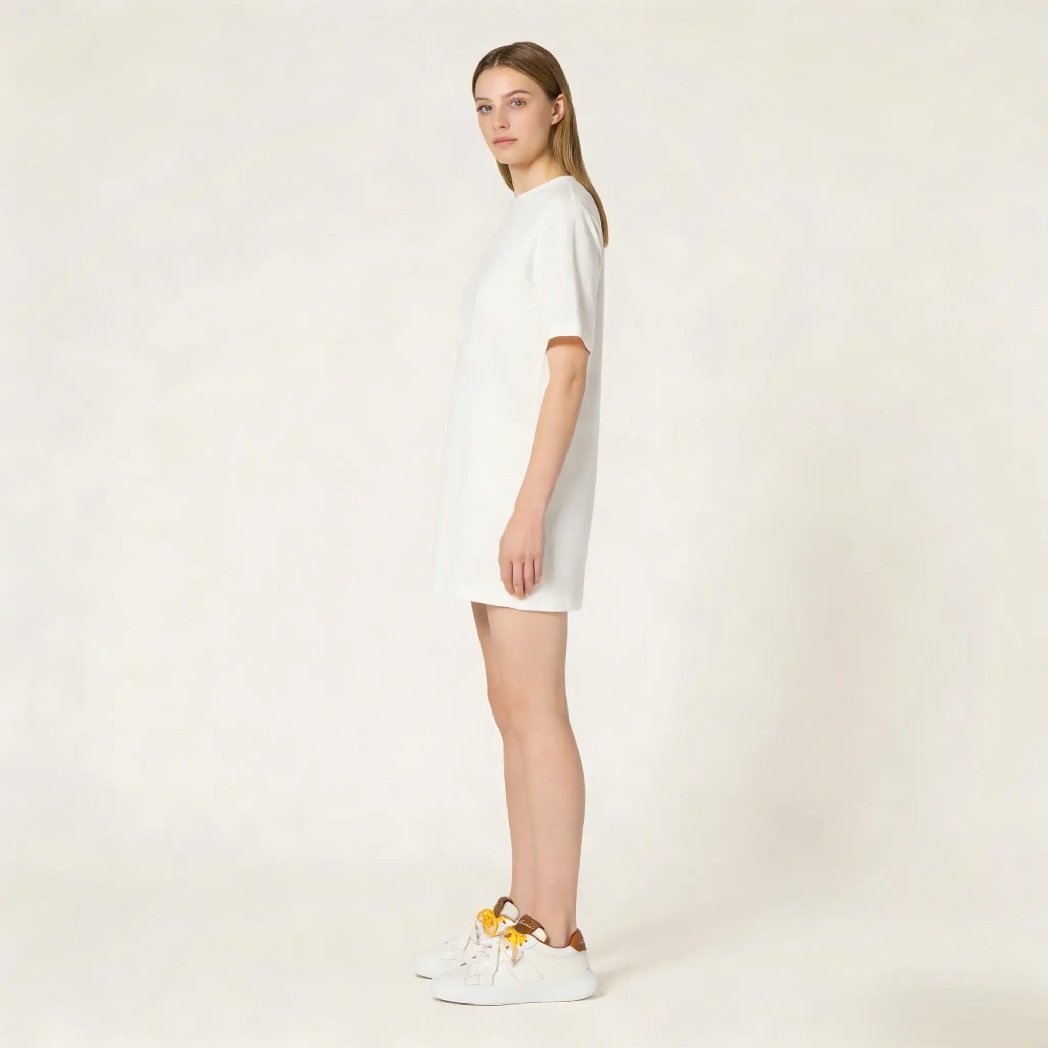 Women's White and Cognac Leather Sneakers Gilded Cadence