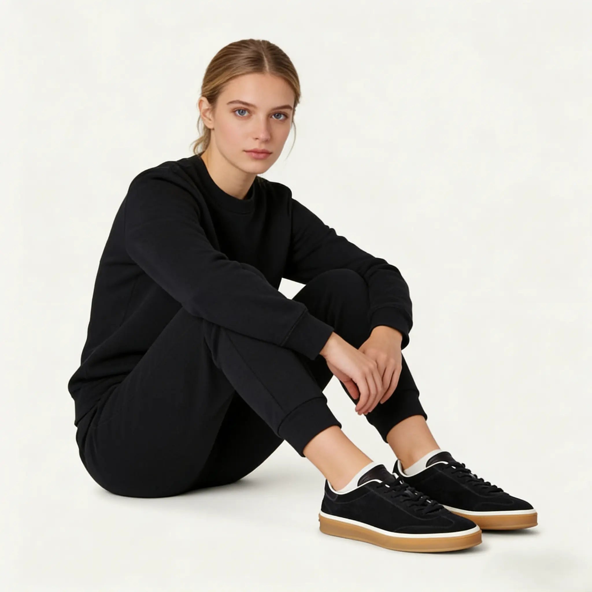 Black Suede Tennis Walk Sneakers Gilded Cadence