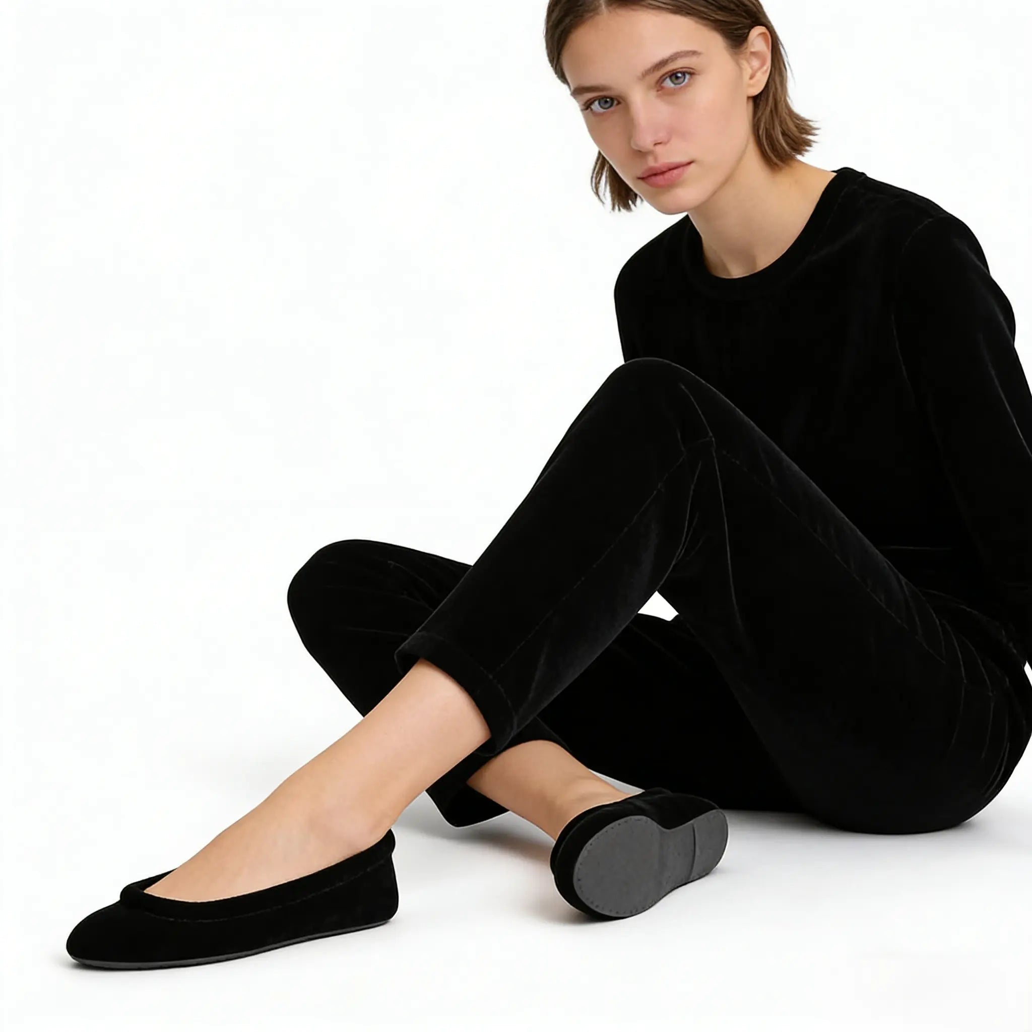 Black Velvet Square Toe Ballet Flats Gilded Cadence