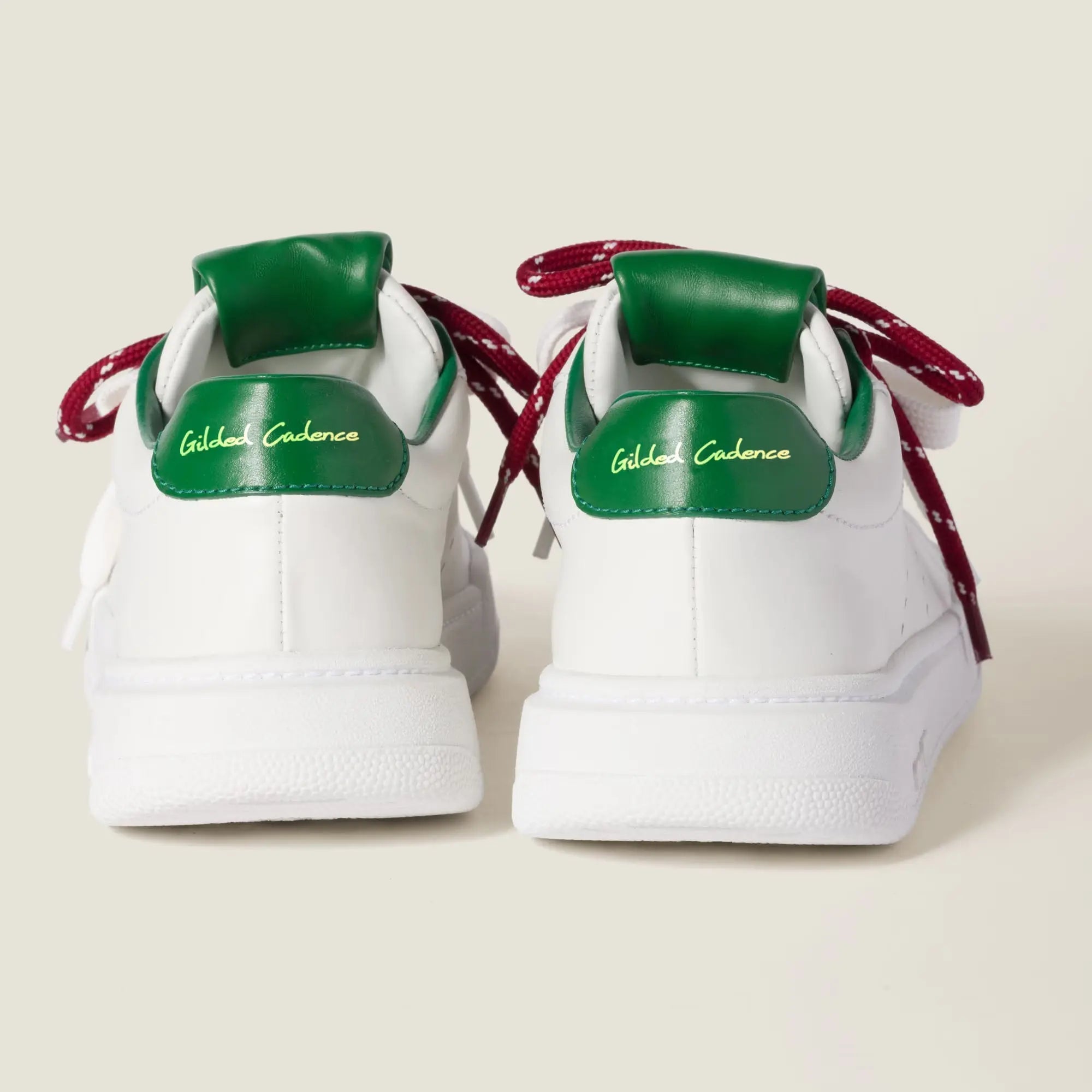 Women's White and Green Leather Sneakers Gilded Cadence