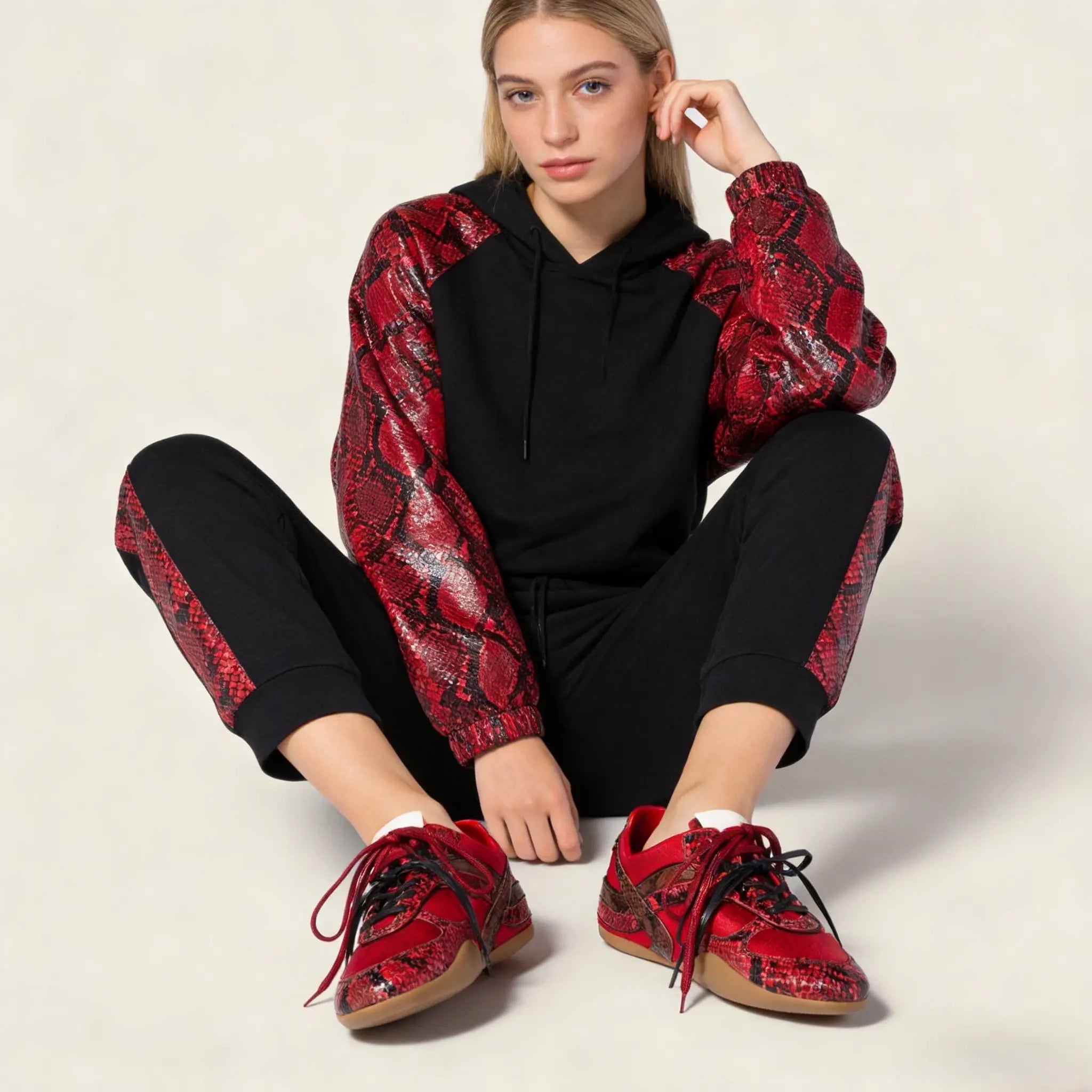 Gymnasium technical fabric and python-print Ayers leather sneakers Gilded Cadence