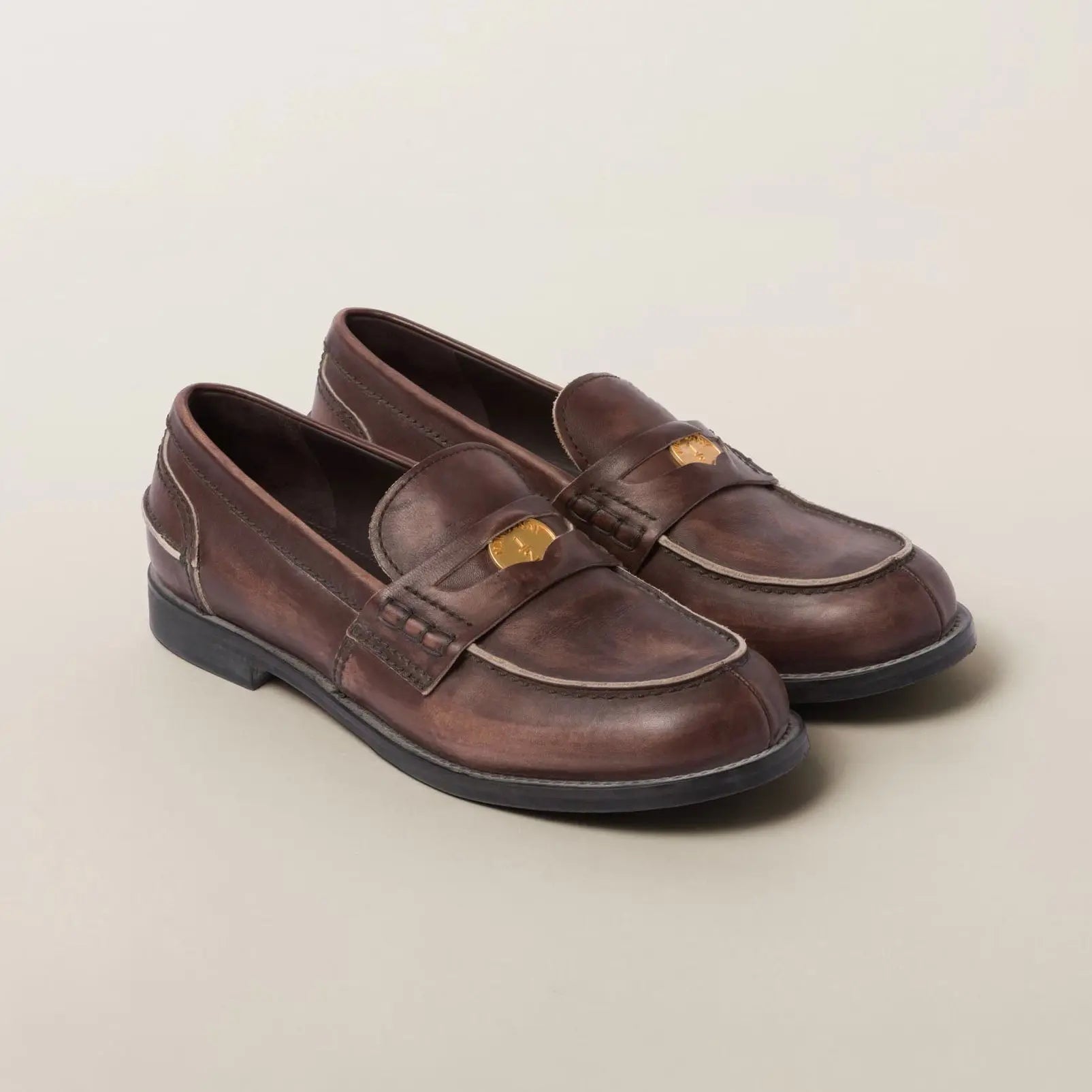 Vintage-effect leather penny loafers Gilded Cadence