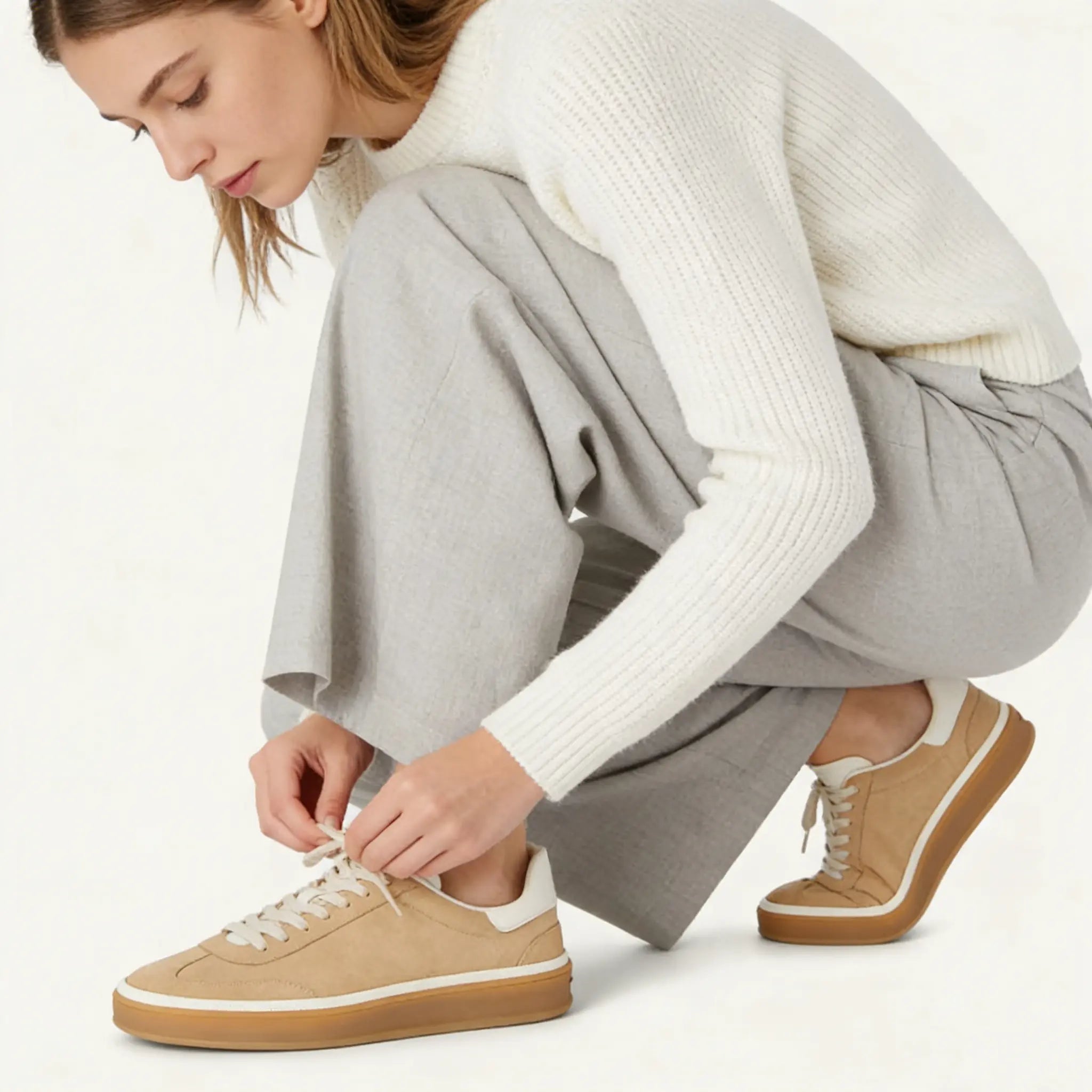 Suede Tennis Walk Sneakers - Windy Dunes Gilded Cadence