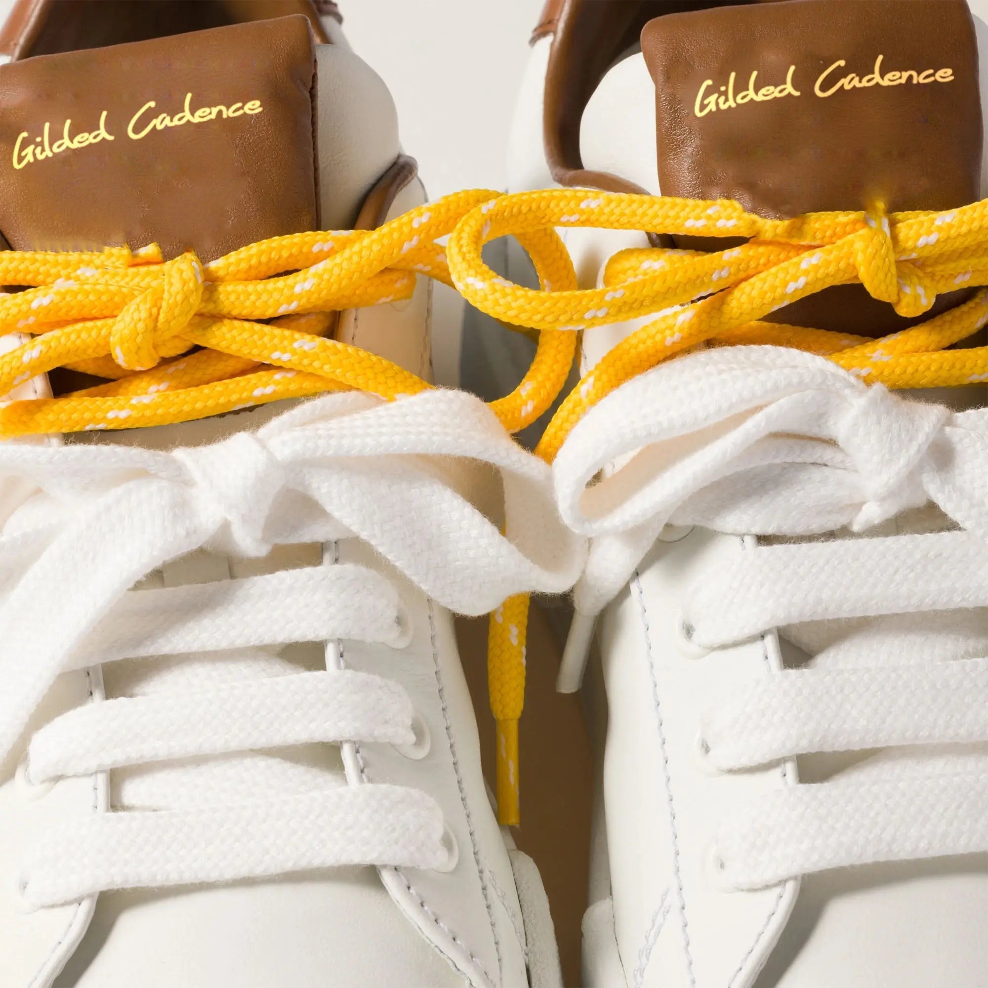 Women's White and Cognac Leather Sneakers Gilded Cadence