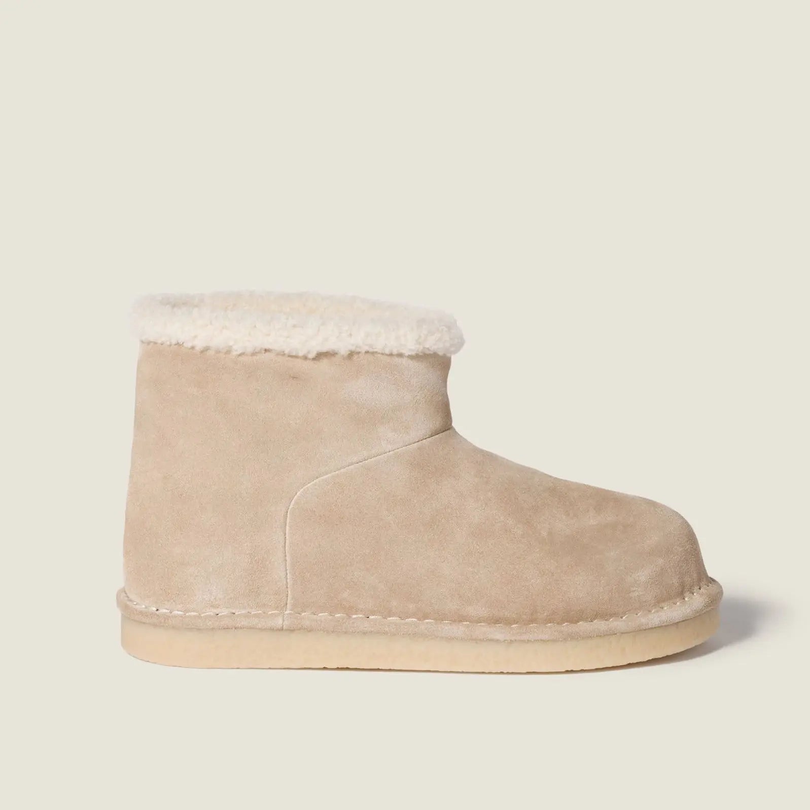 Beige Suede Fold-Over Winter Booties Gilded Cadence