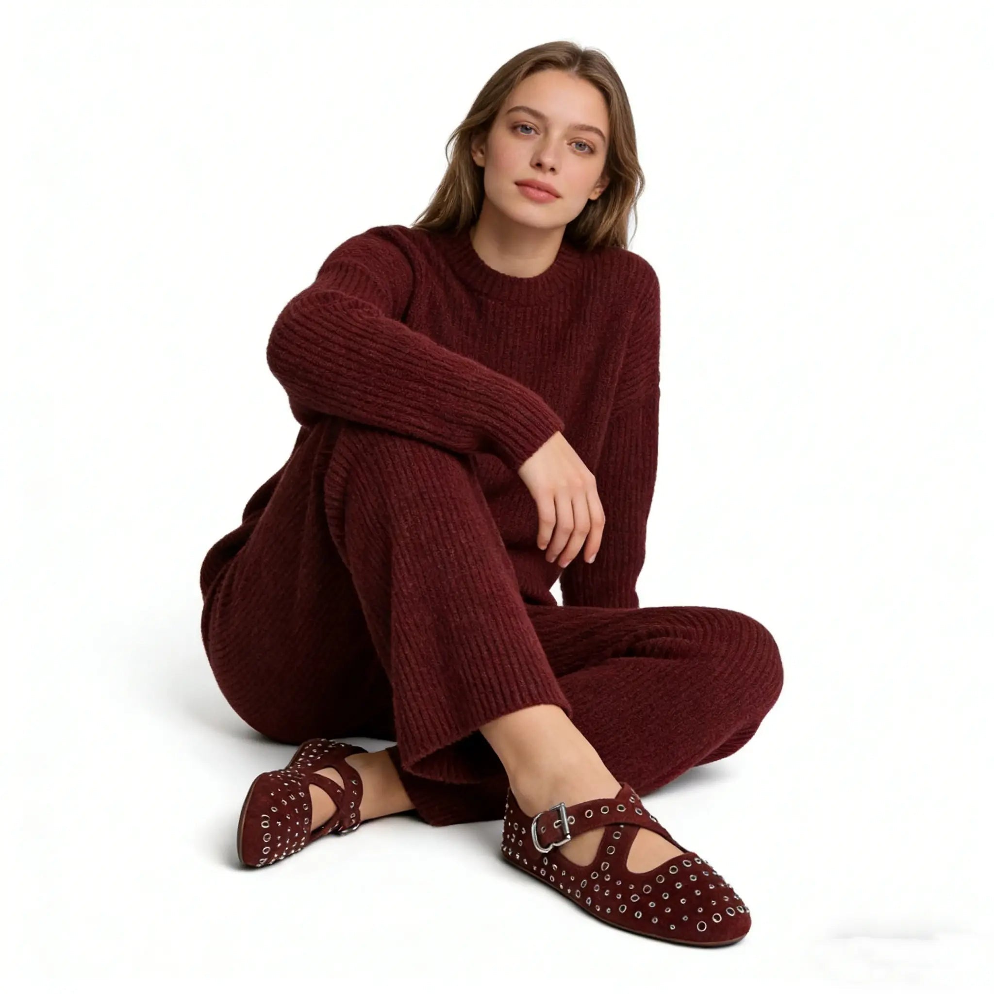 Criss Cross Suede Eyelet Ballet Flats Gilded Cadence