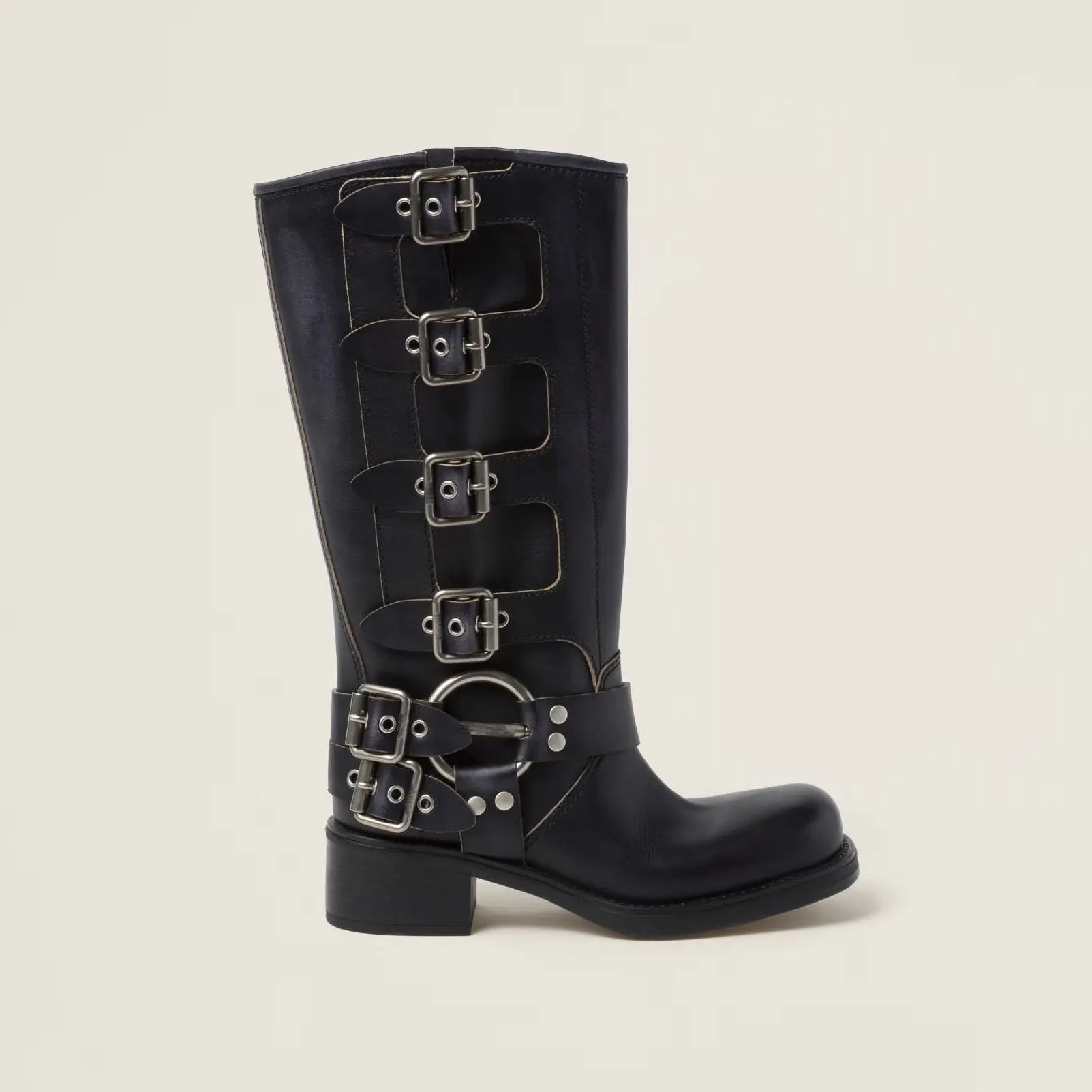 The Buckled Harness Calfskin Boot (50mm) - Black Gilded Cadence