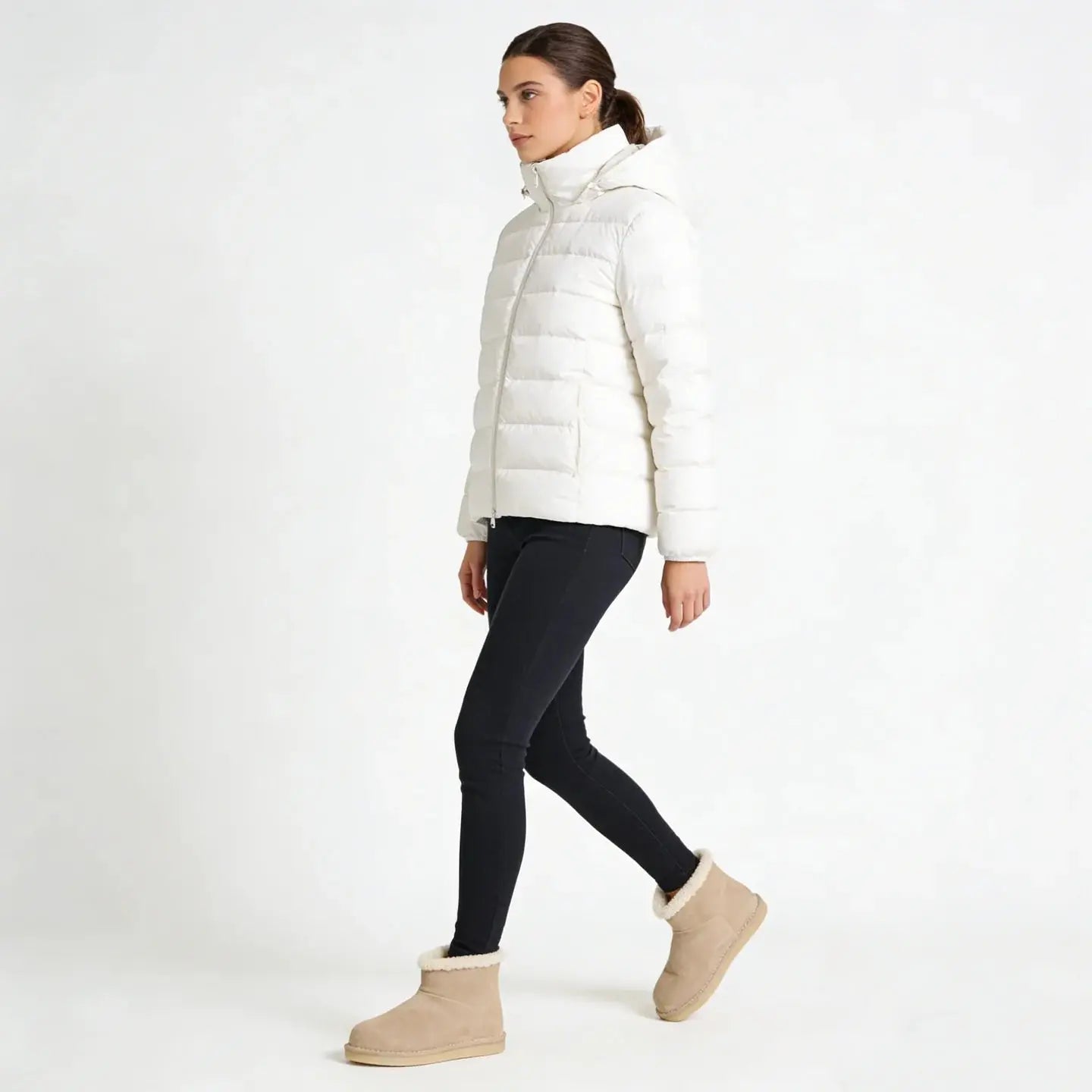 Beige Suede Fold-Over Winter Booties Gilded Cadence