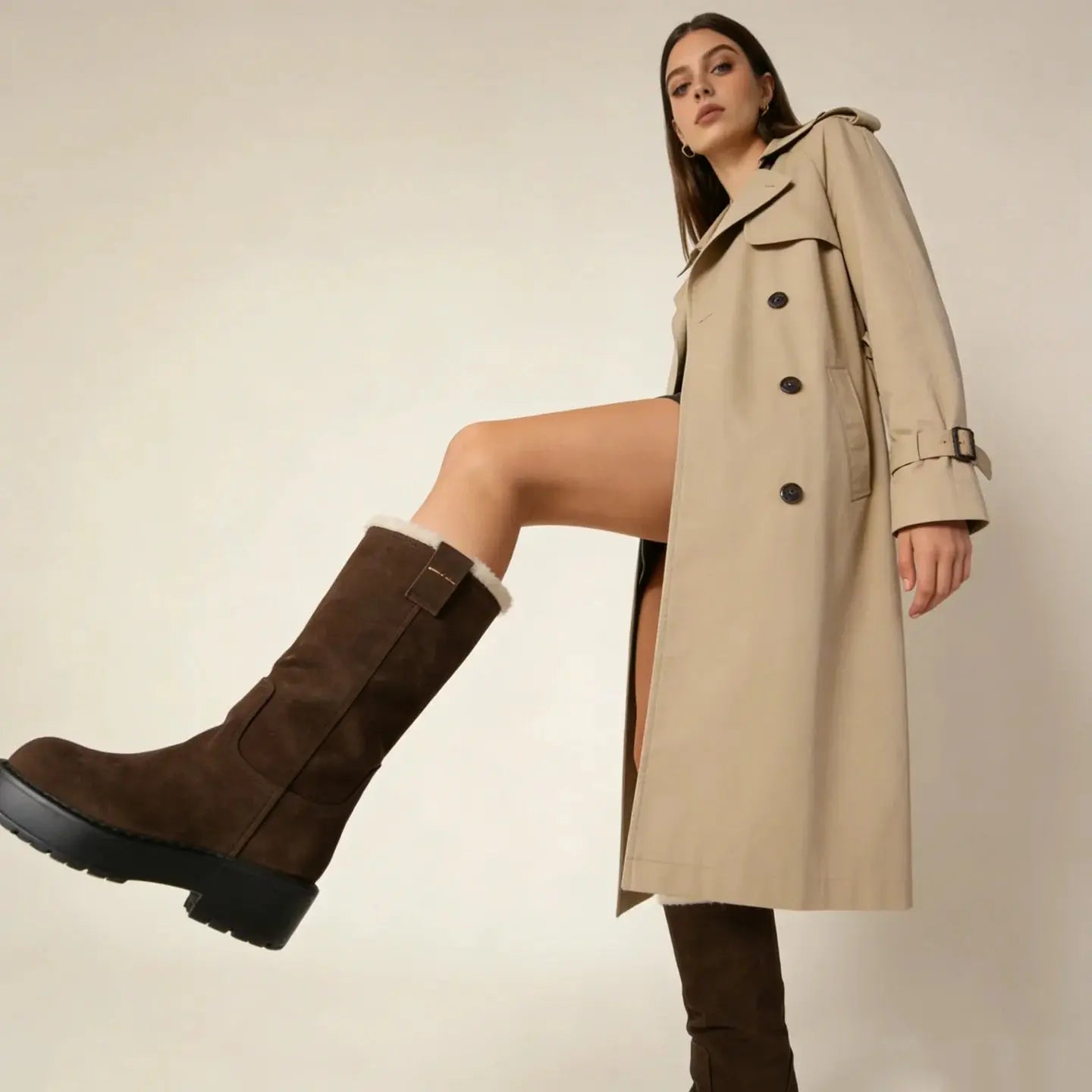 Women's Brown Suede Shearling Boots Gilded Cadence