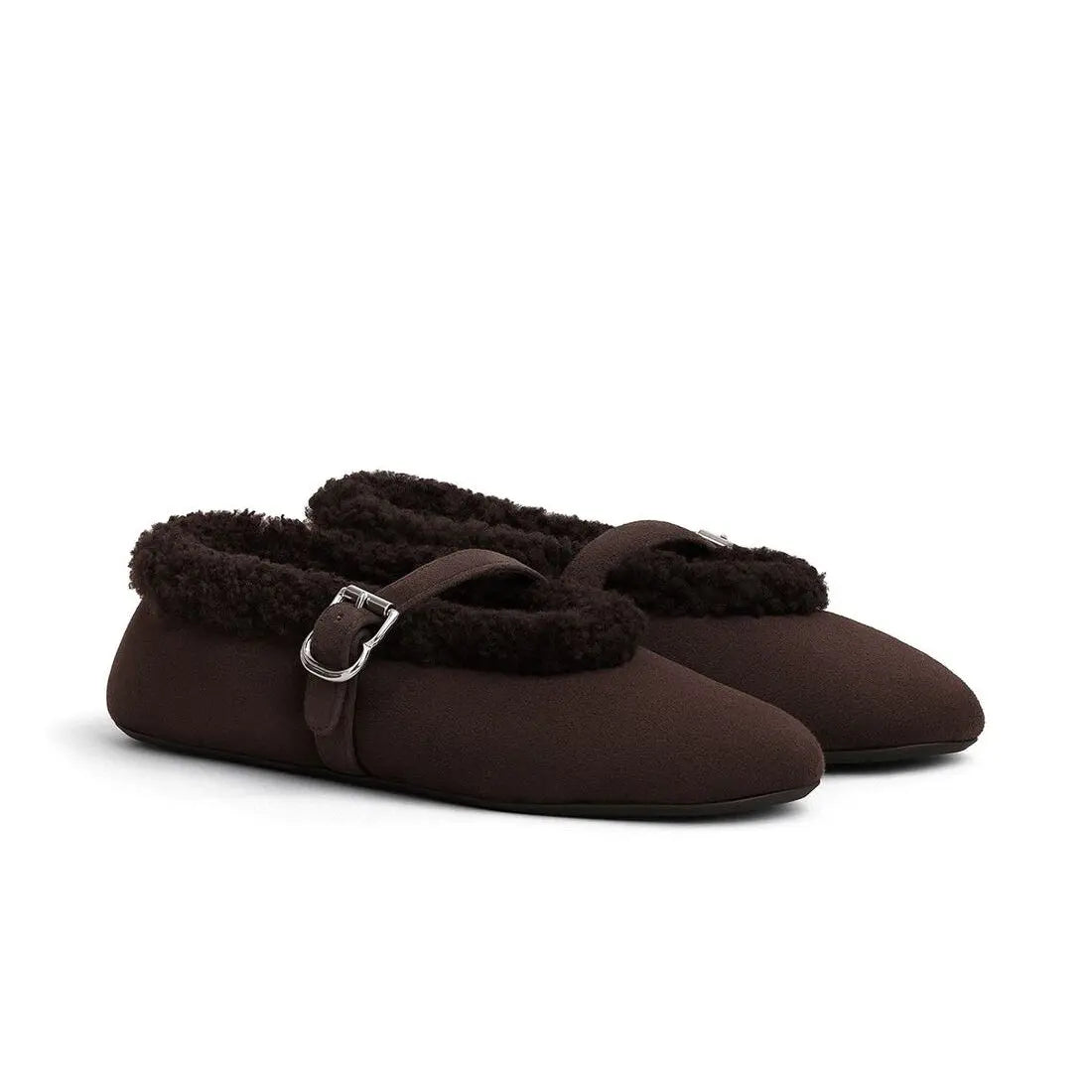 Chocolate Brown Shearling Ballet Flats Gilded Cadence