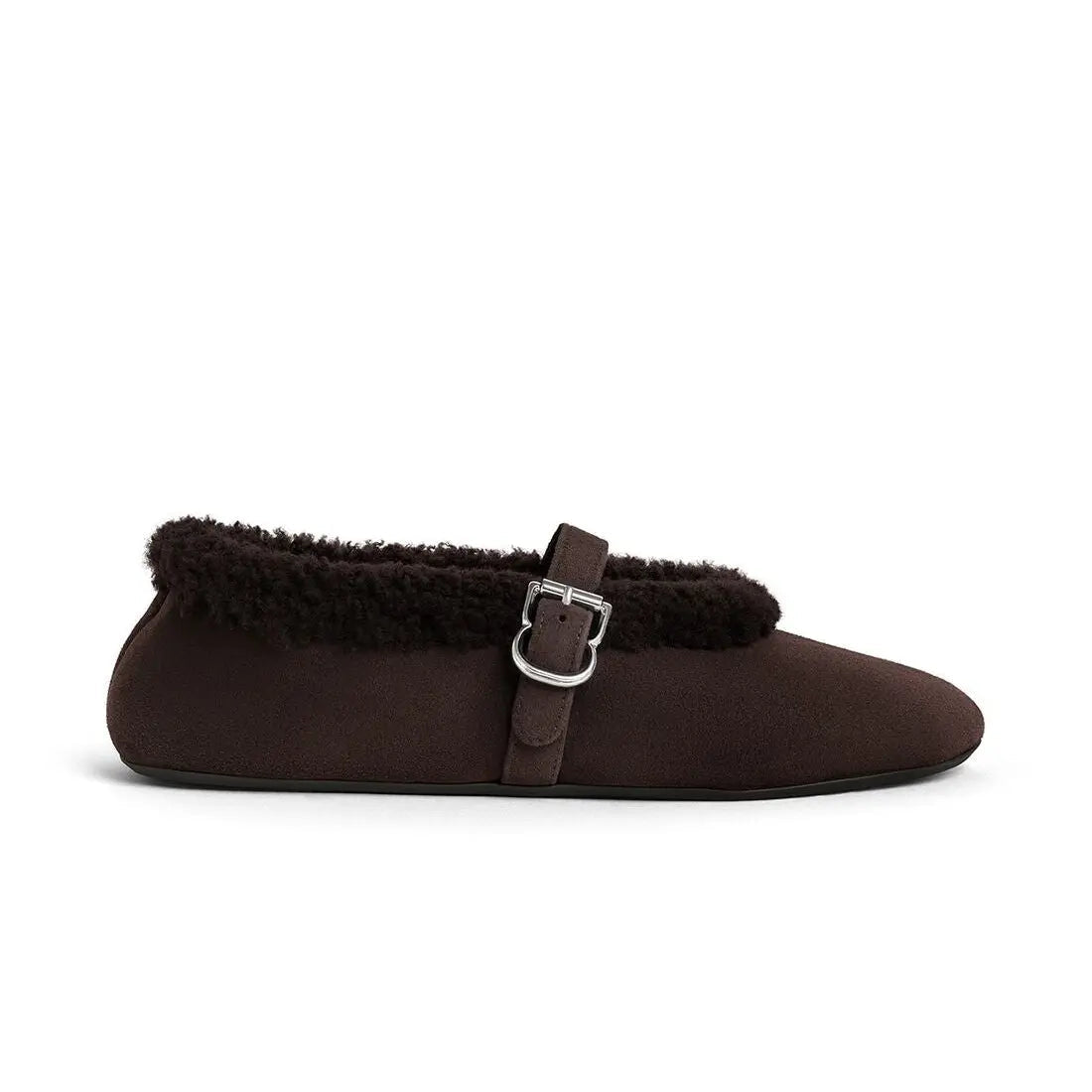 Chocolate Brown Shearling Ballet Flats Gilded Cadence